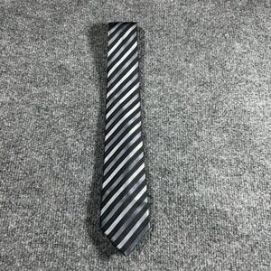 Little Black Tie Men Striped Necktie Black Silver Grey Diagonal Stripe Silk Look